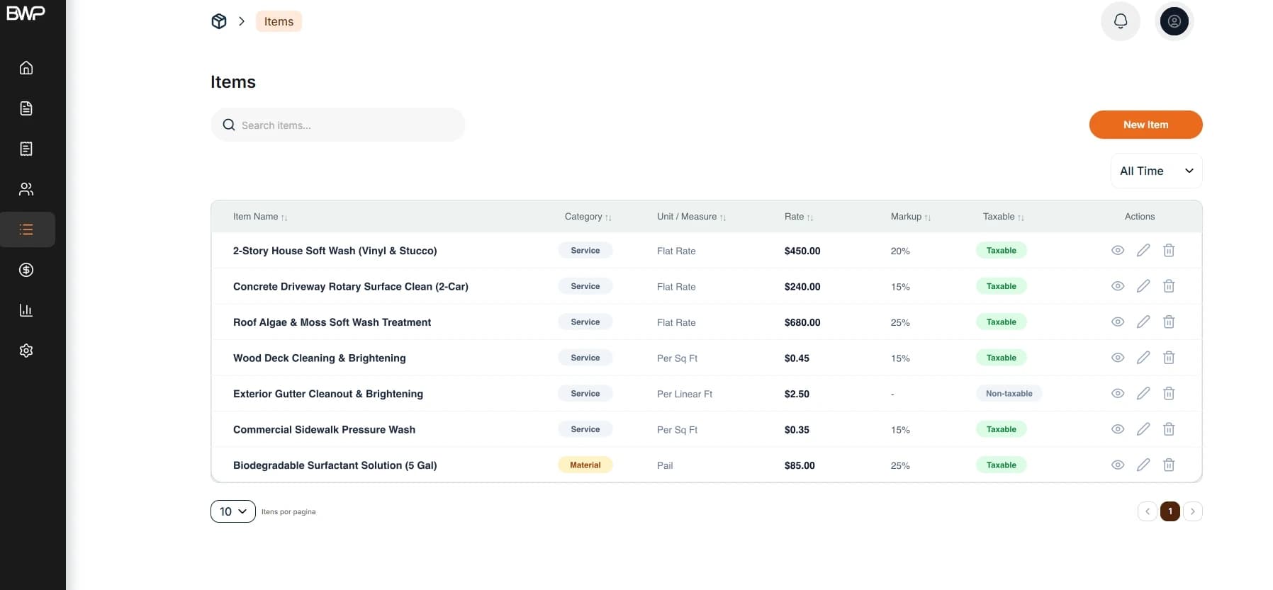 Your services saved in the Items Catalog