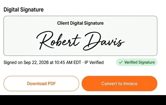 BuildWisePro real digital signature approval panel with verified client signature and instant approval